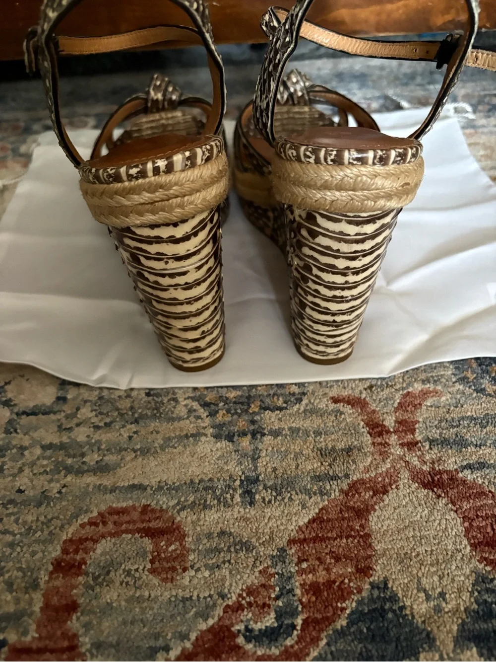 Coach Brown & Cream Patterned Wedge Sandals